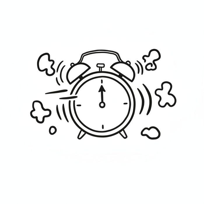 Hand-drawn sketch of a ringing alarm clock