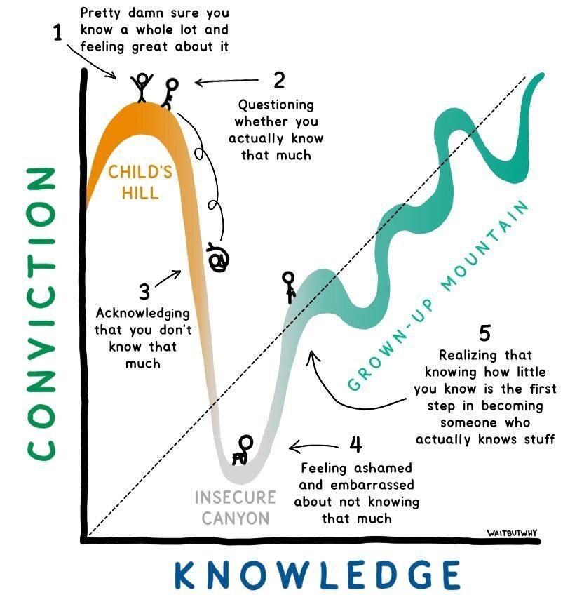 Hand-drawn graph: conviction versus knowledge